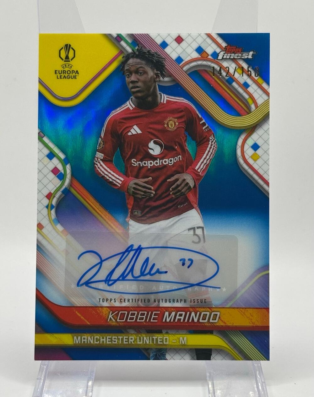 2024-25 Topps Finest UEFA Kobbie Mainoo Blue Auto 142/150 SP Manchester United